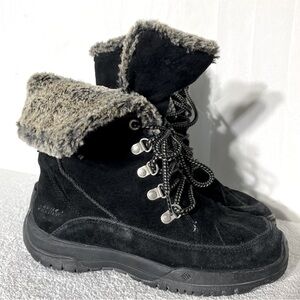 Columbia Black Suede Leather Lace Up Mid Calf Foldover Boots 7